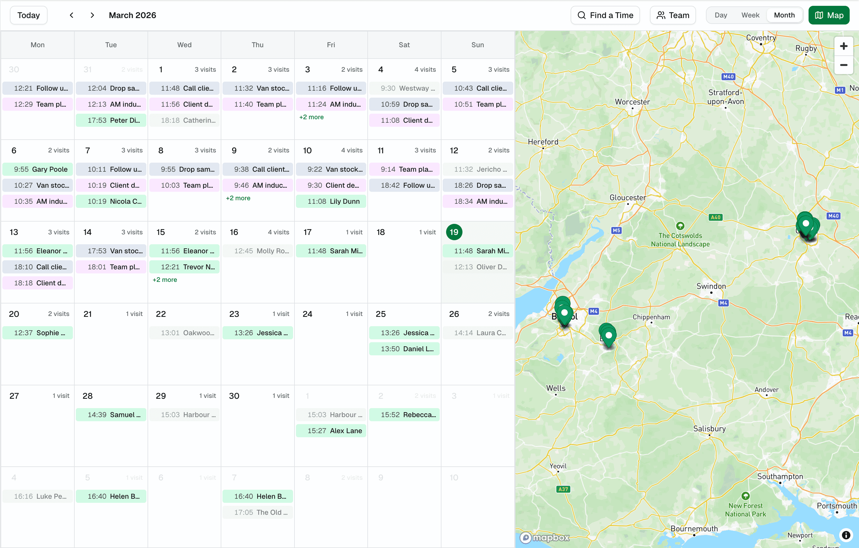 Jomioz schedule board — assign jobs and dispatch the crew